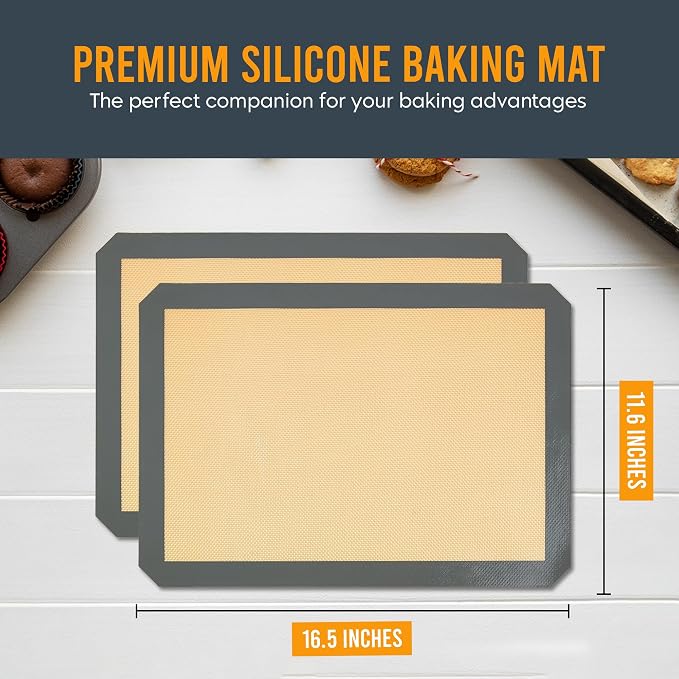 Silicone Baking Mat - 3 Pack Reusable Silicone Baking Sheet Liner for Oven - Half Sheet Nonstick Mat 16.5"x11.6" for Bread, Dough, Macaron, Cookie Cooking Liners for Kitchen Counter Bakery Supplies