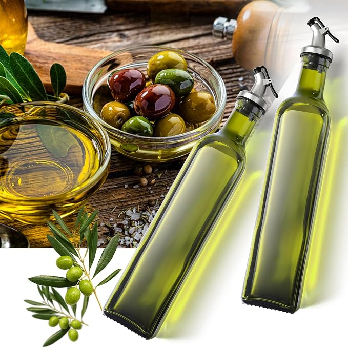 gmisun Olive Oil Dispenser Bottle 1 Pack, Olive Oil Dispenser for Kitchen 17oz, Glass Cooking Soy Sauce Bottle Container Cruet with Plastic Pourer Spout, Green