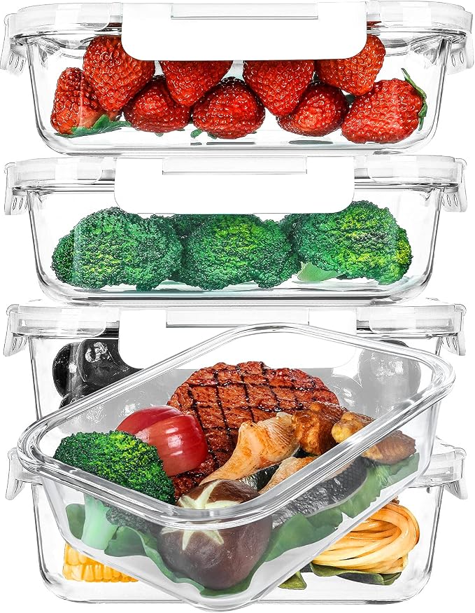 M MCIRCO 5 Pack 36 oz Glass Food Storage Containers with Lids, White | Glass Meal Prep Containers,Airtight Lunch Containers with Lids, Microwave, Oven, Freezer and Dishwasher, BPA Free, 4.5 Cup