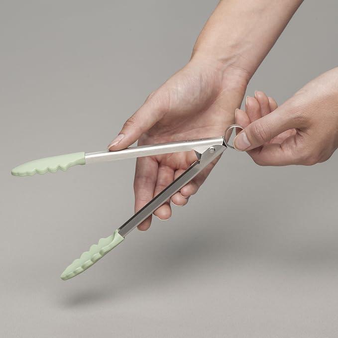 Zeal Silicone Non Stick Kitchen Mini Tongs with Stainless Steel Handle (20cm) -Sage Green, 20 cm