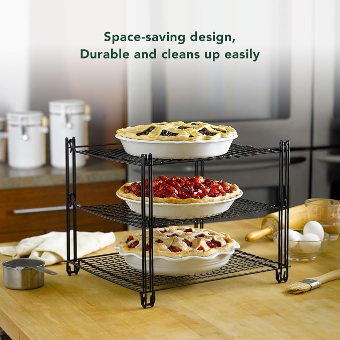 Nifty 3-Tier Cooling Rack – Non-Stick Coating, Wire Mesh Design, Dishwasher Safe, Collapsible Kitchen Countertop Organizer, Use for Baking Cookies, Cakes, Pies