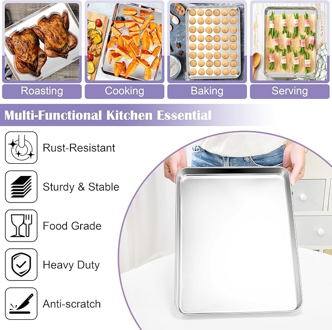 E-far Large Baking Sheet with Wire Rack (2 Pans + 2 Racks), 20 x 14 Inch Stainless Steel Cookie Pans Tray & Cooling Rack for Baking, Non Toxic & Heavy Duty & Rust Free, Oven & Dishwasher Safe