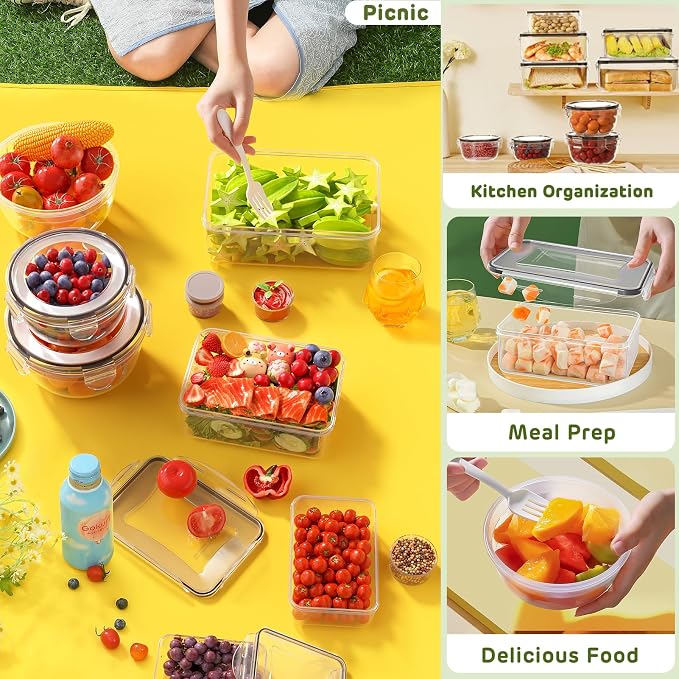 JSCARES 40 PCS Food Storage Containers with Lids Airtight (20 Lids &20 Containers) - Leakproof Meal-Prep Containers for Kitchen Storage Reusable Plastic Microwave/Dishwasher Safe with Labels & Pen | Leakproof Meal-Prep Containers for Kitchen Storage Re...