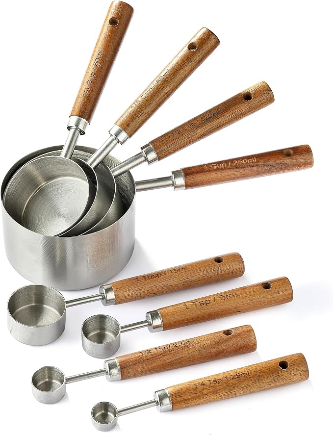 Stainless Steel Metal Measuring Cups and Spoons Set, 8 Pack