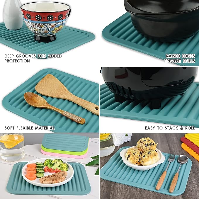 Silicone Trivet Mat for Dish Hot Pads for Counter Top,Pan and Pot Heat Resistant Workshop, 2 Pack,Size:9x12 Inches, Color: Blue, Shape:Rectangular
