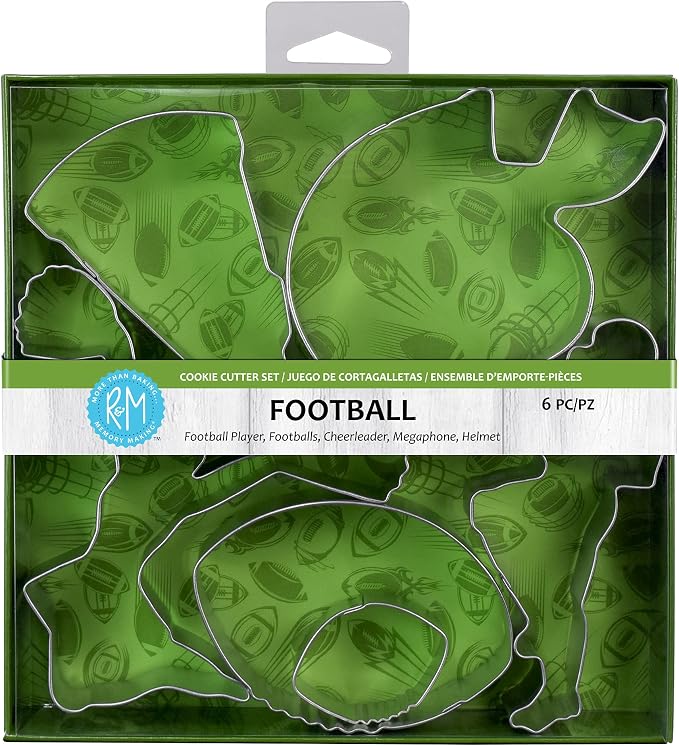 R&M International Football Cookie Cutters, 2 Footballs, Player, Helmet, Cheerleader, Megaphone, 6-Piece Set