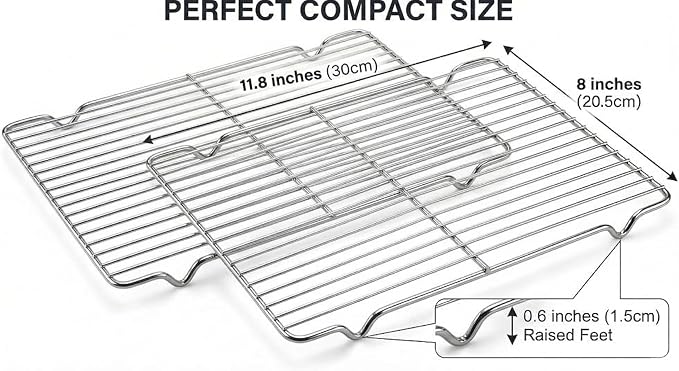 2-Pack Stainless Steel Cooling Racks for Baking and Roasting, Fits Quarter Sheet Pan, Oven Safe & Dishwasher Safe, Heavy Duty Baking Rack for Cookies, Meat, Cakes