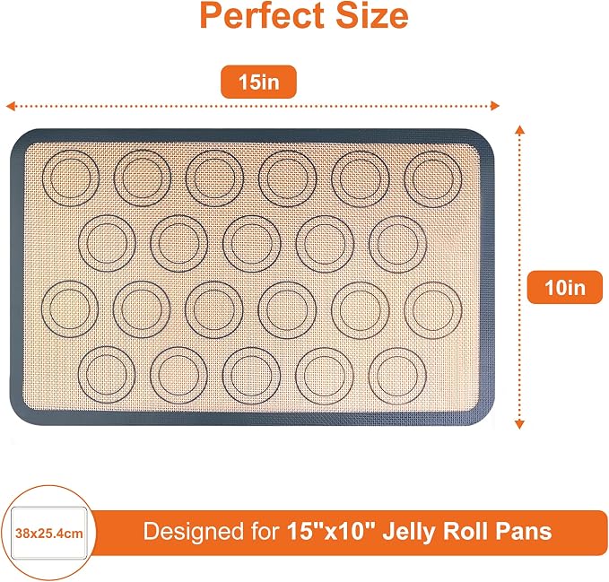 HOOMIL Macaron Silicone Baking Mats, 15 x 10 Inch, 2 Pack, Nonstick | Jelly Roll Size, Food-Safe, BPA Free, Dishwasher Safe, Dual-Circle Guidelines Baking Sheets, Fits Jelly Roll Pan