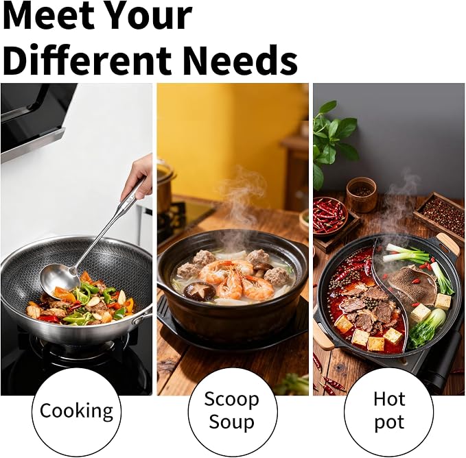 TBWHL Metal Soup Ladle 13.4" 304 Stainless Steel with Long Handle - Professional Kitchen Ladle with Ergonomic Handle & Perfect Balance for Gravy, Sauce & Broth