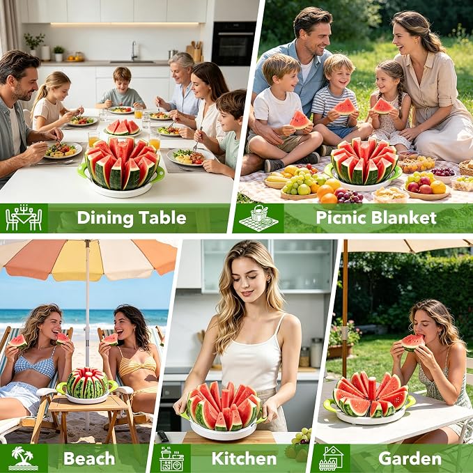SOMOYA Extra Large Stainless Steel Watermelon Slicer for Home Kitchen | Silicone Handle,Cuts Watermelon,Cantaloupe, Pineapple Dishwasher safe,11inch large Size for Camping,Party & Catering Picnic