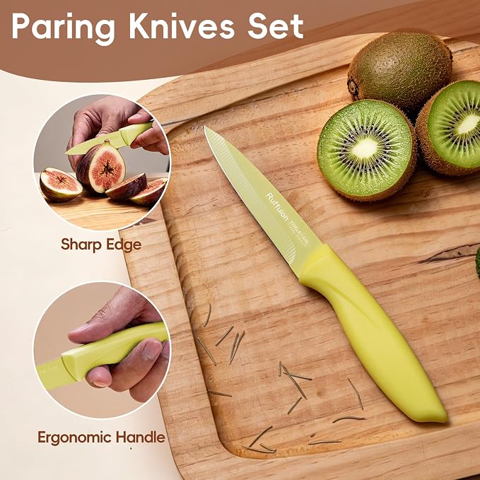 Paring Knife set, 4-piece set of 3.5-inch yellow knives. | Straight blade with pointed tip design PP plastic ergonomic handle Specifically designed for cutting fruits and vegetables