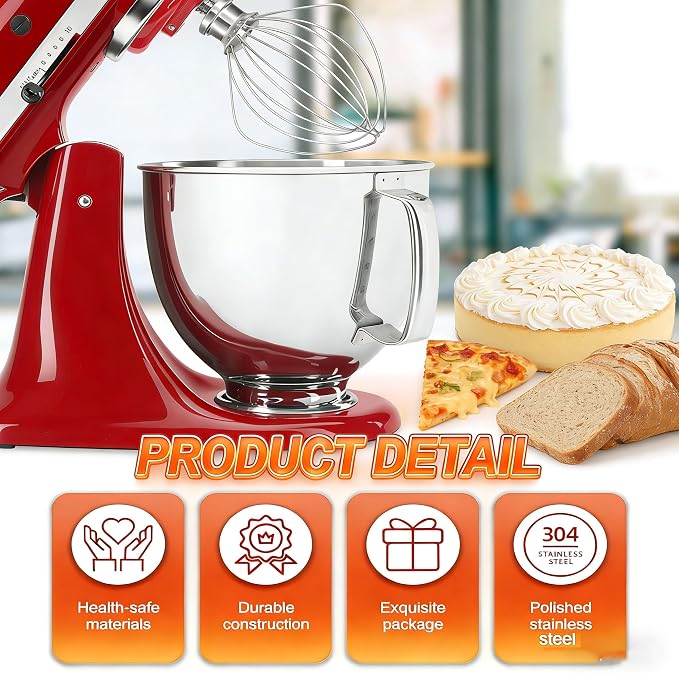 K45WW Whisk Attachment for KitchenAid 4.5 & 5 Qt Tilt-Head Mixers - Dishwasher Safe 6-Wire Stainless Steel Whip - Upgraded Heavy Duty Design for Fast Whipping Cream, Eggs, Frosting
