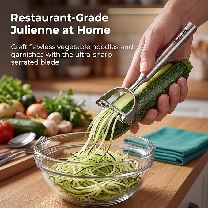 Stainless Steel Vegetable Peeler, Multifunctional 2-in-1 Double Sided Julienne Peeler, Straight Blade for Peeling, errated Blade for Shredding, Fruit and Vegetable Tool for Home Kitchen