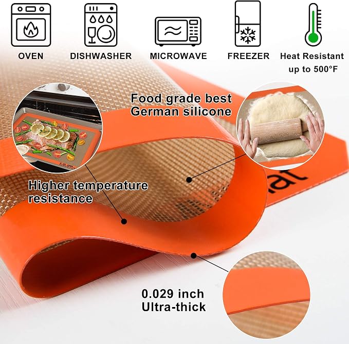 Best German Silicone Baking Mats - 9 inch | Set of 2 Square Non-Stick Reusable Air Fryer Linner, Non Slip, BPA Free, PFOA Free, Non-toxic, Dishwasher Safe