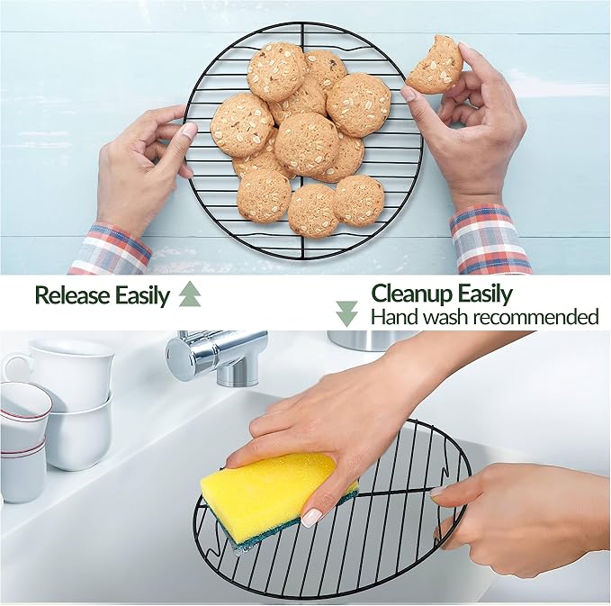 TeamFar Cooling Rack, 9inch Round Baking Wire Rack with Stainless Steel Core & Nonstick Coating, for Roasting Grilling Steaming, Non Toxic & Sturdy, Oven Safe & Anti-melt, Easy Clean – Set of 2