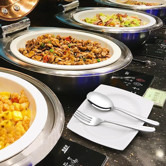 Obstnny Stainless Steel Banquet Serving Spoon Large Serving Fork (4 Piece/2 of Each)