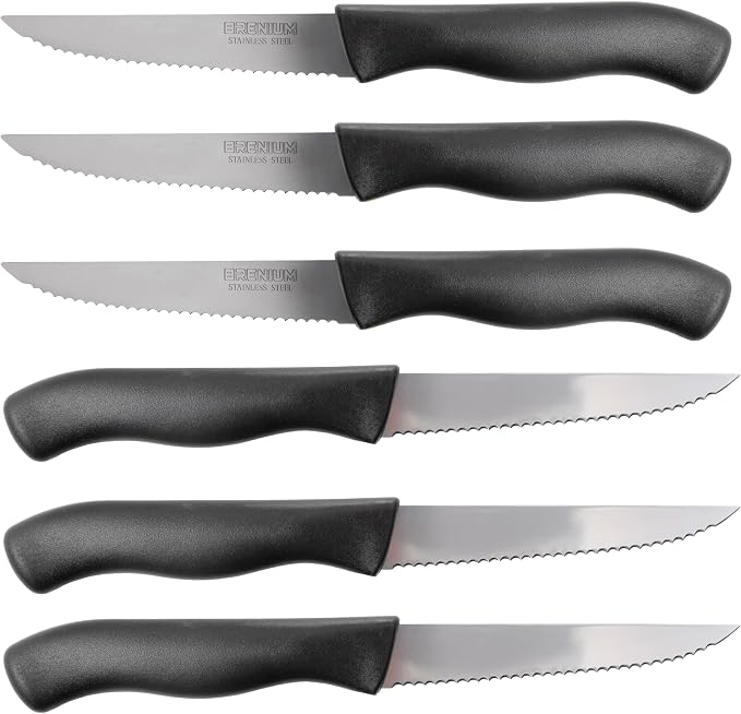 Paring Knife, 6-Piece Set, Knives with Straight Edge 4 Inch Blade, Stainless Steel, Spear Point, Fruit and Vegetable Cutting and Peeling, Black (Black, Serrated)