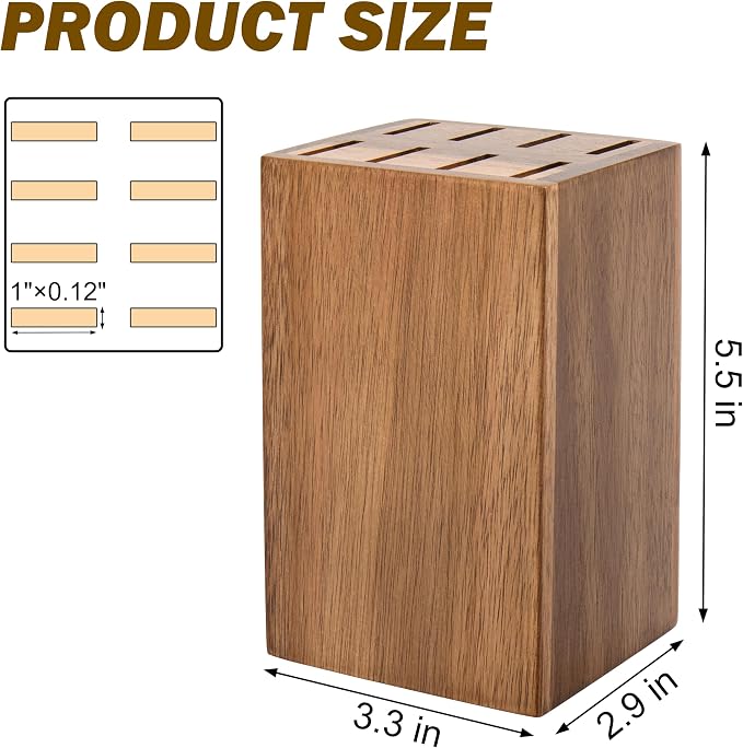 8 Slots Steak Knife Block Holder, 5.5" Wooden Small Knife Block without Knives,Compact and Space Saving Storage Knife Holder for Counter Top (Brown-1)