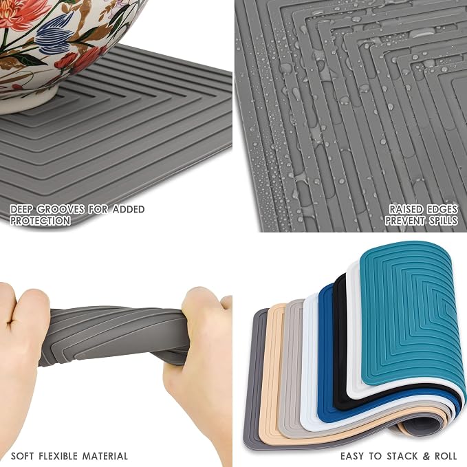 Trivets for Hot Pots and Pans-Trivets for Hot Dishes-Silicone Heat Resistant Mat for Countertops, Kitchen Small Dish Drying Mat, Silicone Pot Holders-Hot Pads for Kitchen Set 2 Light Grey