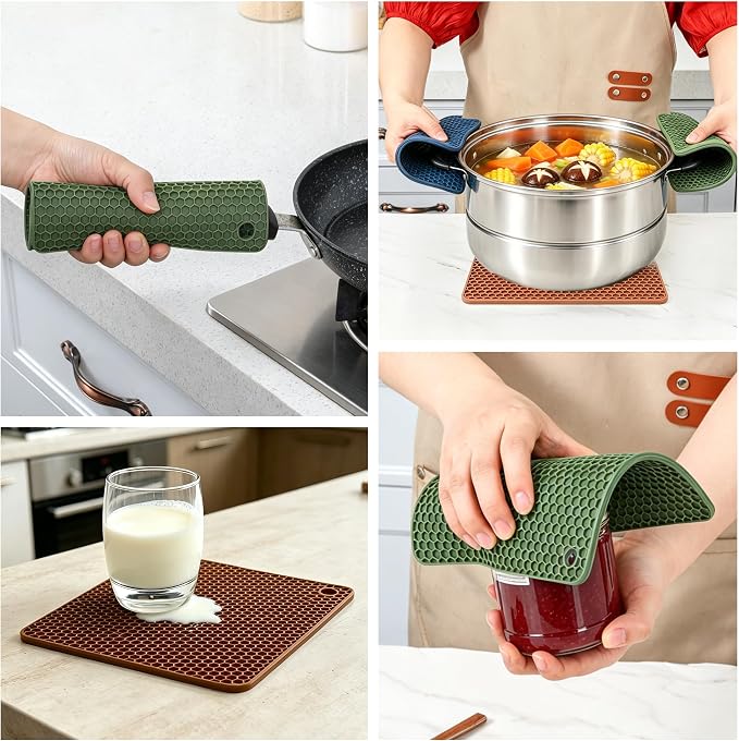 Silicone Trivets for Hot Dishes, BPA FreeNon-Slip Heat Resistant mat Countertop Protector, Silicone Pot Holders for Hot Pots and Pans, Food Grade Silicone Morandi