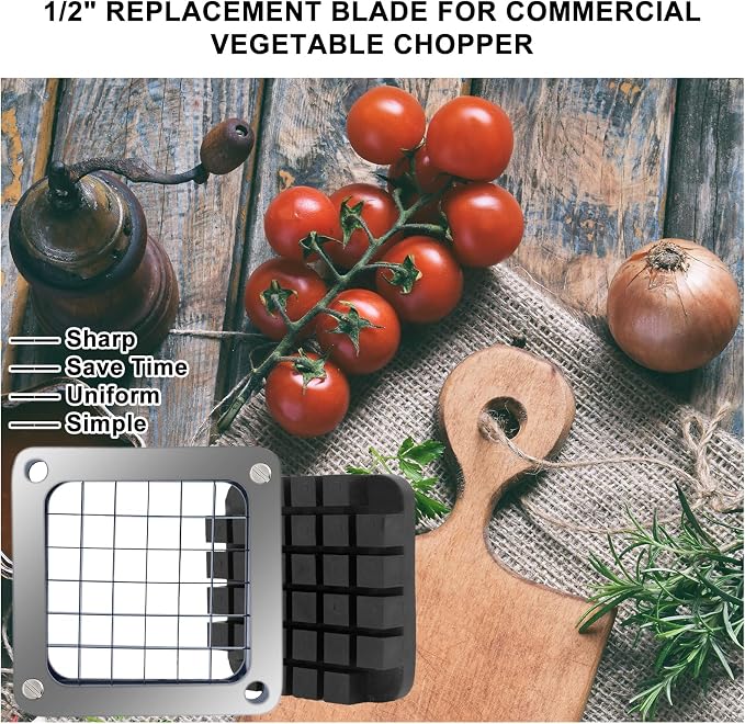 Replacement Chopper1/2‘’ Blade,Commercial Vegetable Chopper Dicer Stainless Steel Blade and Pusher Block for Fruit Cutting Machine Tomato onion French Fries Cutter