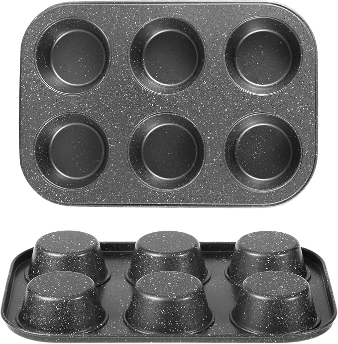 Walooza Nonstick 6-Cup Muffin Pan, Carbon Steel Cupcake Baking Tray, Small Cheesecake Pan for Toaster Oven, Easy Clean & Dishwasher Safe