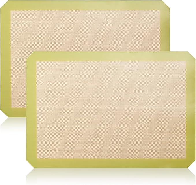 Luckyiren 2 Pack Reusable Silicone Baking Mats, Half Sheet Pan, Green/White | Two 16.54 x 11.62 in reusable silicone baking mats fit half sheet pans; green nonstick oven liners for cookies and pastry.