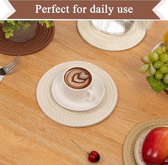 SHACOS 8 Inches Trivets for Hot Dishes, 4 Pieces Cotton Trivets Mats for Kitchen, Hot Pads for Countertops and Table, Heat-Resistant Pot Holders for Hot Pots and Pans(Mix Color, 4pcs)