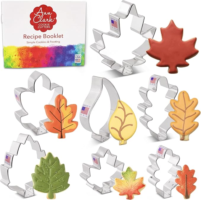 Ann Clark Fall Leaves 7-Pc. Cookie Cutter Set, Made in USA, Birch, Maple, Oak, Hawthorn and Teardrop Leaves