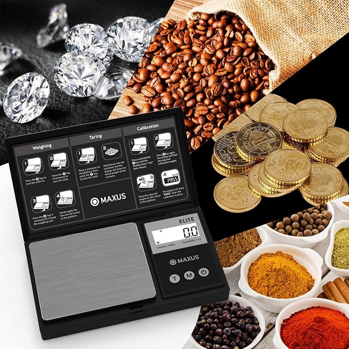 Digital Gram Scale 1000g/0.1g, Small Food Scale with Backlit LCD, Mini Pocket Scale for Jewelry | Small Food Scale with Backlit LCD, 6 Weighing Units, Tare Function