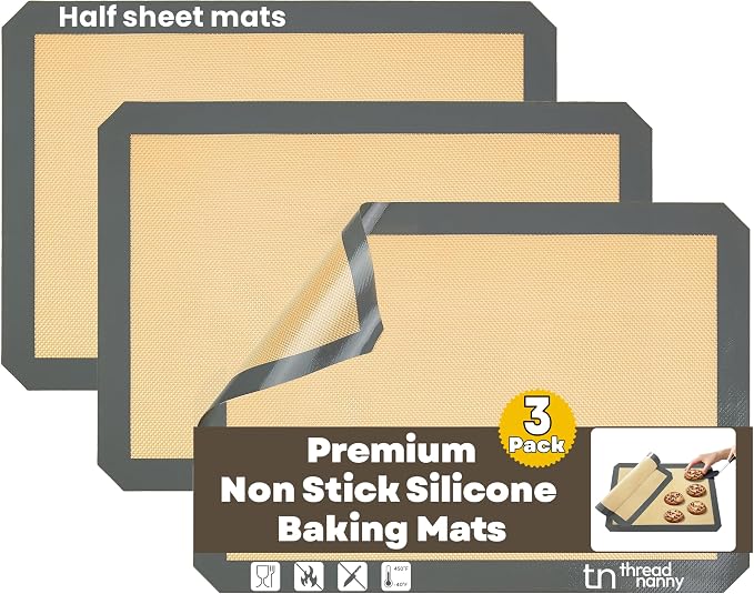 Silicone Baking Mat - 3 Pack Reusable Silicone Baking Sheet Liner for Oven - Half Sheet Nonstick Mat 16.5"x11.6" for Bread, Dough, Macaron, Cookie Cooking Liners for Kitchen Counter Bakery Supplies