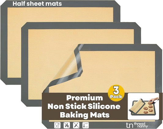 Silicone Baking Mat - 3 Pack Reusable Silicone Baking Sheet Liner for Oven - Half Sheet Nonstick Mat 16.5"x11.6" for Bread, Dough, Macaron, Cookie Cooking Liners for Kitchen Counter Bakery Supplies