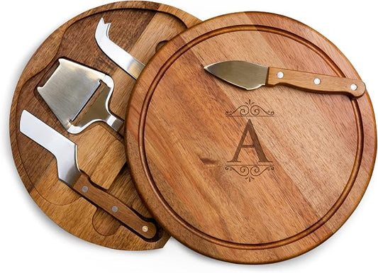 Toscana Monogram Initials A Personalized Acacia Circo Cheese Cutting Board & Tools Set