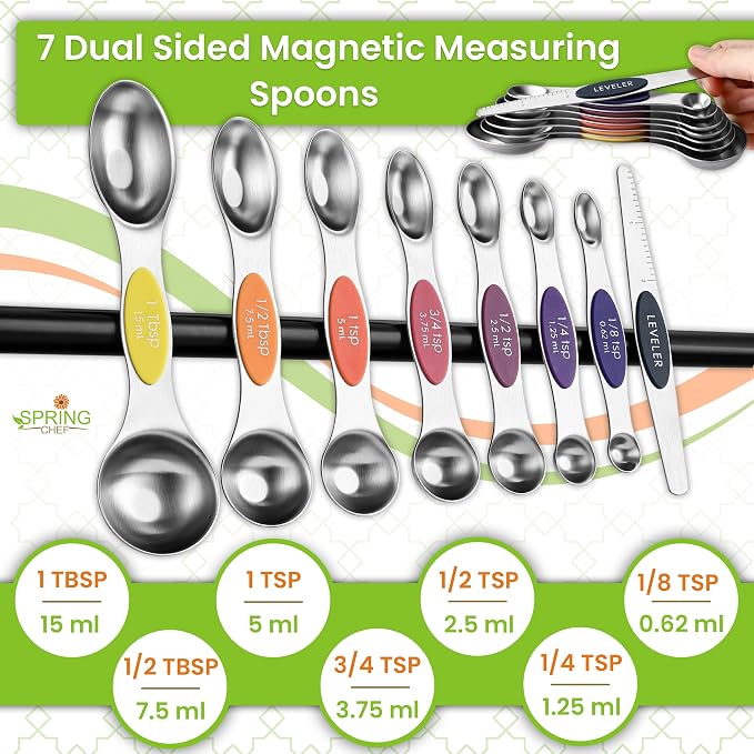 Spring Chef Magnetic Measuring Cups & Spoons Set of 16, Mountain Sunrise | Patented Nesting Stainless Steel Measuring Cups & Heavy Duty Metal Measuring Spoons w/ Levelers for Dry & Liquid Ingredients