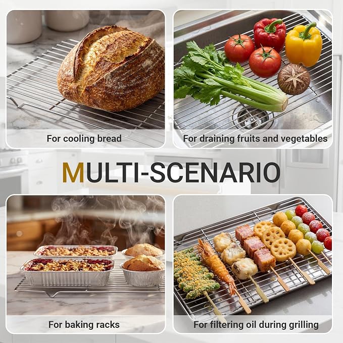 Lounsweer 2 Pack Cooling Racks, 10L x 18W x 1H Stainless Steel Wire Rack for Baking Sheet, Large Cookie Cooling Rack, Oven Safe Cooking Racks for Sheet Pan, Dishwasher Safe, Full Size