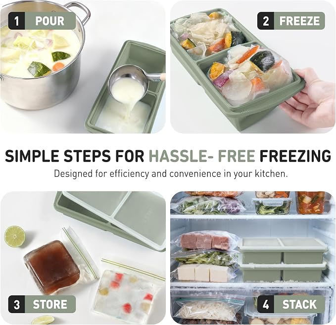 Silicone Freezer Tray with Lid Soup Freezer Container Molds with Steel Reinforced Rim Ice Cube Freezer Molds for Soup, Sauce, Leftovers, Homemade Meal Prep Containers Moldes De Silicona