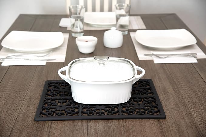 GASARÉ, Extra Large, Thick, Silicone Trivet for Hot Dishes, Pots, and Pans, Heat Resistant Mat for Countertop, Hot Pad for Kitchen, Easy to Clean, 16 x 12 x 3/8 Inches, Black