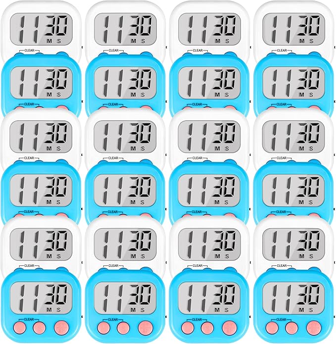 Timer for Kids Teachers Digital Kitchen Timers for Cooking Large Magnetic Classroom Timer 24Pack-Blue White