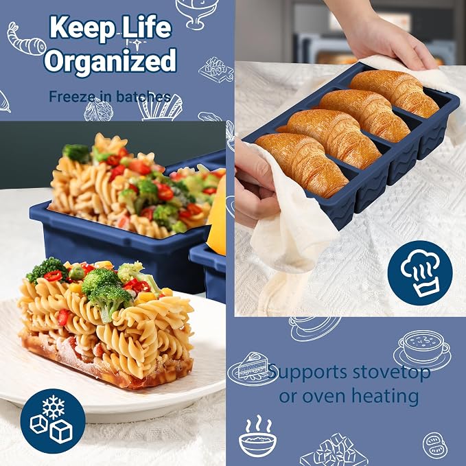 Doasuwish Silicone Freezer Tray for Soup with Lid – 1-Cup Soup Container Cube Style Ice Cube Trays for Freezer, Meal Prep & Food Storage, Freeze 250mL/125mL Portions – 2 Pack