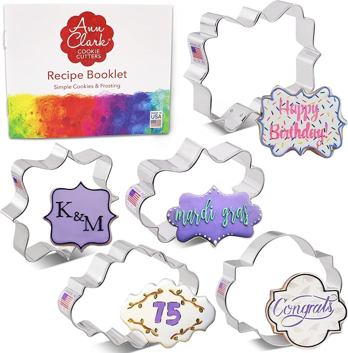 Ann Clark 5-Pc. Plaques & Frames Cookie Cutter Set, Made in USA, Squares, Oval, Photo Frame, Long Fancy Plaque
