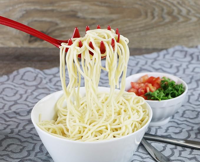 Spaghetti Spoon, Pasta Server, Fork with Ergonomic Handle, Heat Resistant, BPA Free,11.5 inch Melamine Utensil by Reston Lloyd, 6 piece set, Red