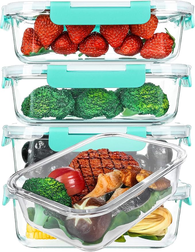 M MCIRCO 5 Pack 36 oz Glass Food Storage Containers with Lids, Green | Glass Meal Prep Containers,Airtight Lunch Containers with Lids, Microwave, Oven, Freezer and Dishwasher, BPA Free, 4.5 Cup
