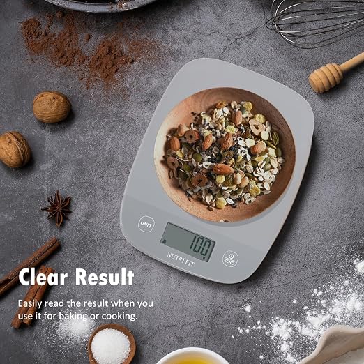 11lb Food Scale Kitchen Scales Digital Weight Grams & Ounces Grey | Ultra-Slim Size, 1g Precision, Max 11lbs, Smart Tare, Baking Cooking Weighing Scale, Portion Control, Hanging Storage