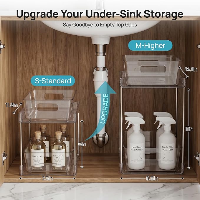 Vtopmart 2 Pack Larger Higher Pull Out Bathroom Under Sink Organizer (M-Higher)
