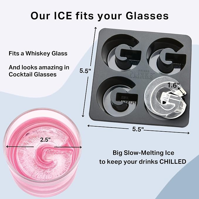 DRINKSPLINKS Custom Letter G Ice Cube Molds. Monogram Ice Cube Mold with Initials. Large Monogrammed Silicone Trays for Bourbon, Whiskey and Cocktails. Fun, Customized Gifts for Men and Women.