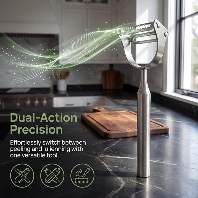 Stainless Steel Vegetable Peeler, Multifunctional 2-in-1 Double Sided Julienne Peeler, Straight Blade for Peeling, errated Blade for Shredding, Fruit and Vegetable Tool for Home Kitchen