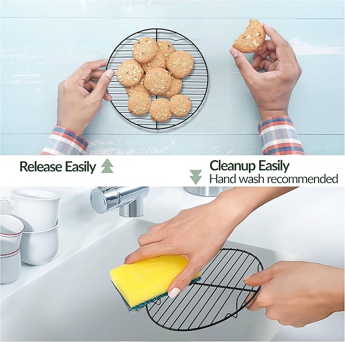 TeamFar Round Cooling Rack, 7.5’’ Small Baking Roasting Grilling Rack with Stainless Steel Core & Non-stick Coating, for Cooking Steaming Cooling, Healthy & Sturdy, Oven Safe & Easy Clean – Set of 2