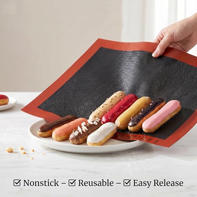 Perforated Silicone Baking Mats - Eclair Mat, 3/4 Sheet 13x19in, Pack of 3 | Eclair Silicone Baking Mat, Nonstick Reusable Breathable Air Mat, Heat Resistant, For Pizza, Pastry, Pie Crust, Sugar Cookie