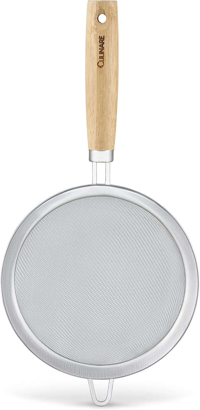 Culinare Naturals Sieve, Sustainable Bamboo/Stainless Steel, 33 cm x 16 cm, Kitchen Food Strainer Utensil/Tool, Fine Mesh Metal, Not Dishwasher Safe