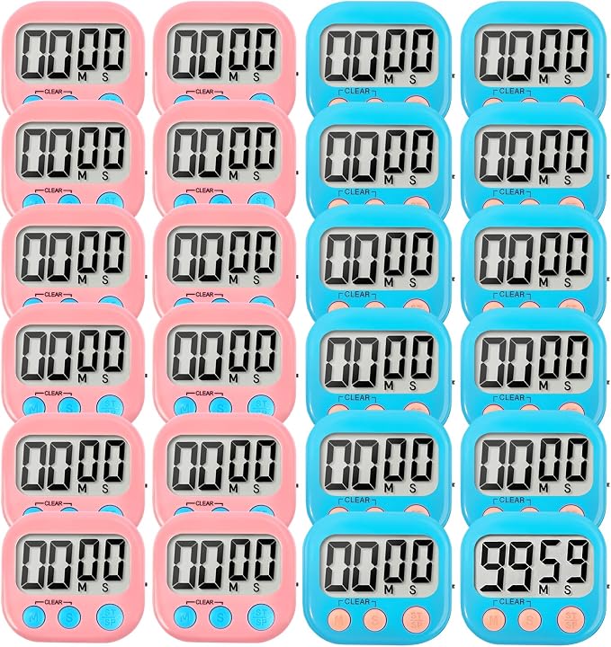 24 Pack Digital Kitchen Timer Small Classroom Timers for Kids Teachers (Blue&Pink)